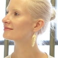 thumbnail image 5 of Floating Feathers Dangle Earrings - Long Hanging Metal Link Leaf Drops by Humble Chic NY, Gold-Tone, 5 of 6