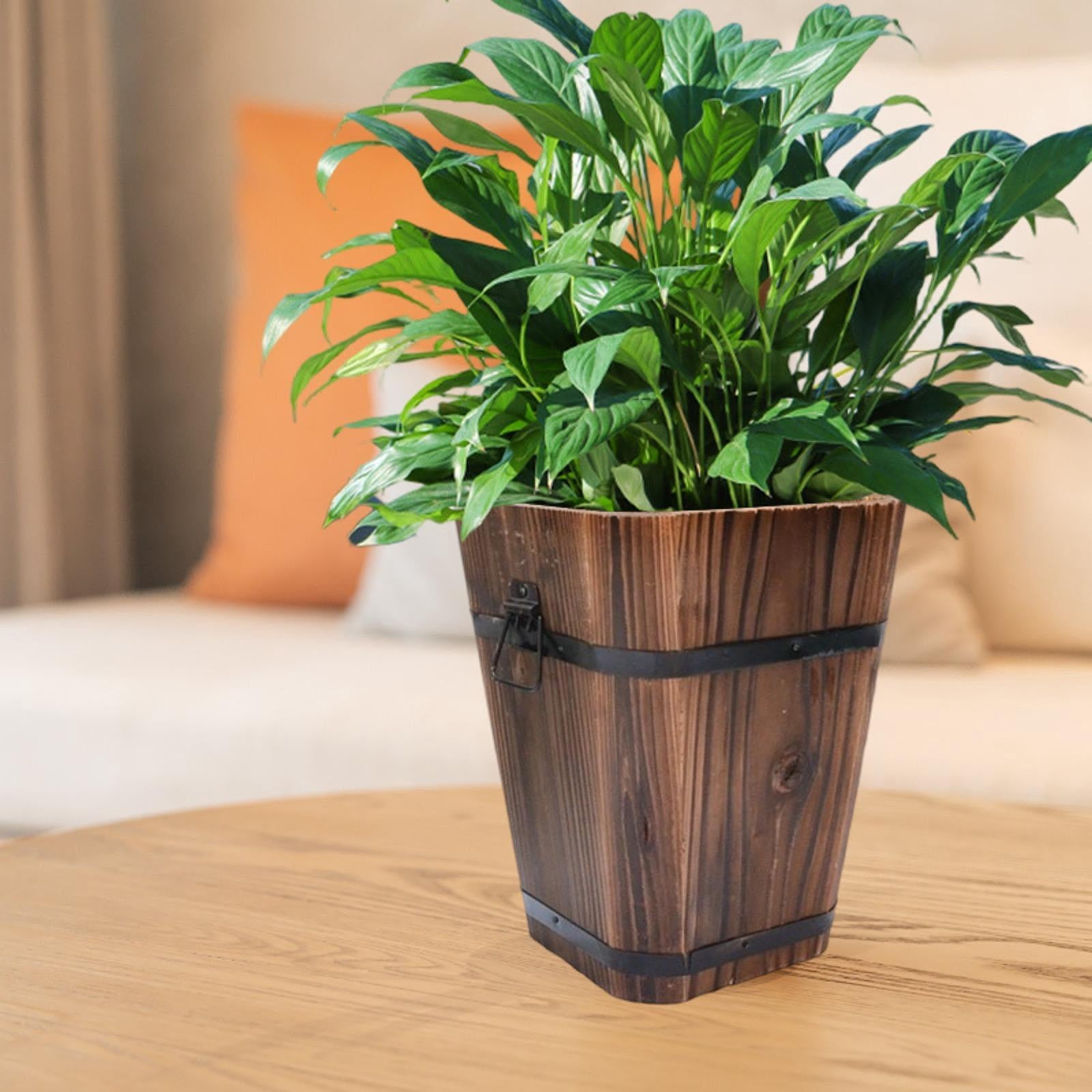 figatia Wooden Bucket Planter Flower Pot Multipurpose Rustic Plant Container for Windowsill Living Room Indoor/Outdoor L
