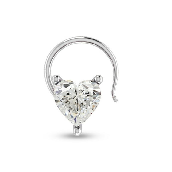 0.50 Carat Solitaire Heart Cut Diamond Nose Pin Stud in 14K White Gold Plated