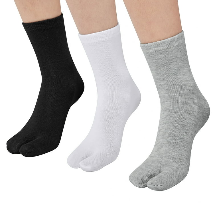 Cotton Socks, Two Toe Socks, Elastic Cotton Tabi Socks 3 Pairs, 3 Colors 