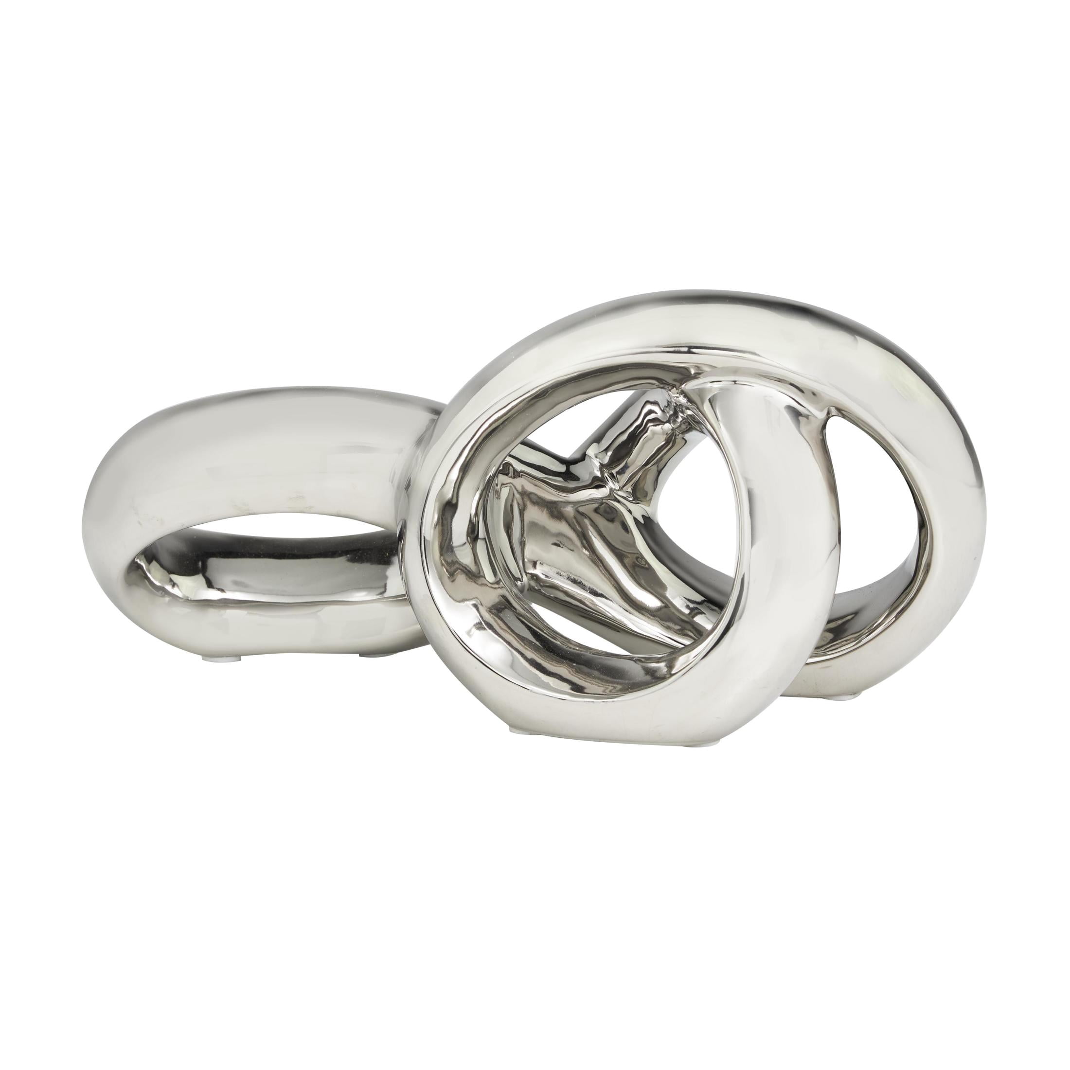 11" x 5" Silver Ceramic Infinity Loop Abstract Sculpture, by DecMode