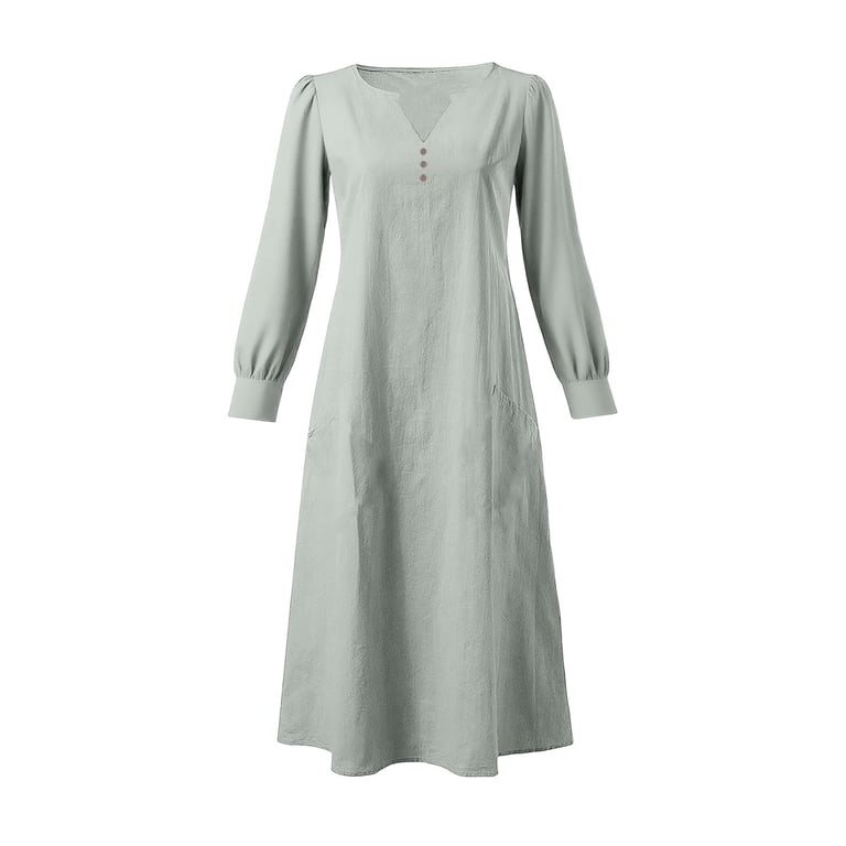 Felirenzacia Fall Dresses for Women, Casual Cotton Linen Blend Long Lounge  Dress with Pockets for Women, FLowy Boho Dress - Walmart.com
