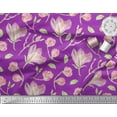thumbnail image 2 of Soimoi Purple Cotton Duck Fabric Leaves & Magnolia Floral Fabric Prints By Yard 42 Inch Wide, 2 of 3