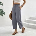 thumbnail image 6 of Nestiefly Cropped Linen Wide Leg Pants for Women Summer Casual Flowy Palazzo Pants High Waisted Beach Trousers with Pockets Gray XL, 6 of 8