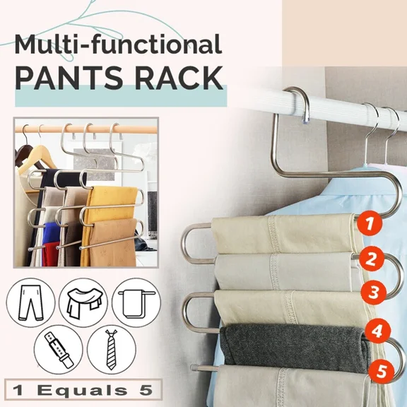 Pants Rack Trouser Shelves Magic Hanger Holder 5 Layer S Type Scarf Organizer