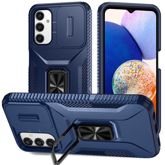 Phone Case for Samsung Galaxy S26 Plus Case with Sliding Camera Cover,with 360°+100° Free Rotation Metal Finger Ring Bracket, Fit Magnet Car Mount, 2 In 1 Case Cover for Galaxy S26 Plus,Blue