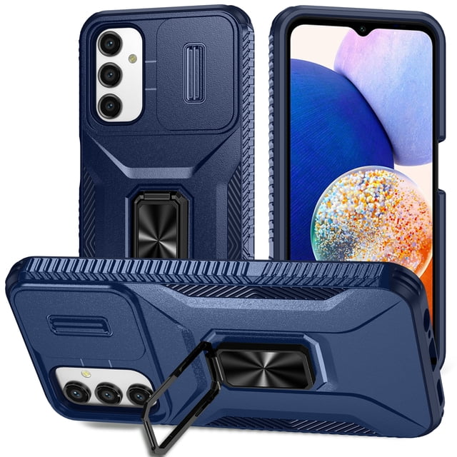 Phone Case for Samsung Galaxy S26 Plus Case with Sliding Camera Cover,with 360°+100° Free Rotation Metal Finger Ring Bracket, Fit Magnet Car Mount, 2 In 1 Case Cover for Galaxy S26 Plus,Blue
