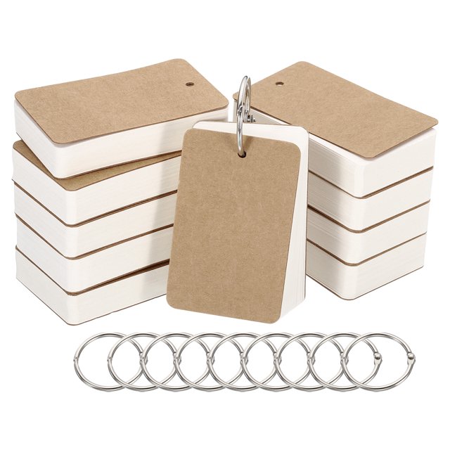 Unique Bargains 3.5' x 2' Blank Flash Cards with Rings Study Cards Index Cards Note Card Pre Hole Punched, White 500 Pack