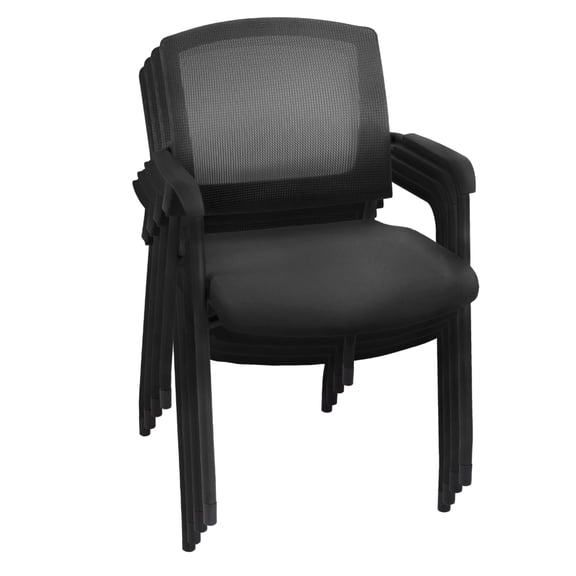 Romig Knight Multi-Purpose Mesh Side Chair – Ergonomic Stacking Guest Chair with Padded Seat & Armrests for Office, Conference Room, Waiting Area & Training Rooms (Black, 4 Pack)