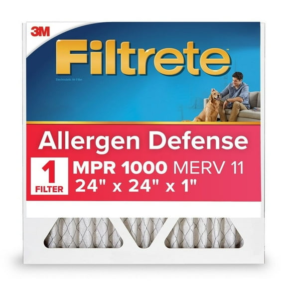 Filtrete 24x24x1 HVAC Furnace Air Filter, MPR 1000 MERV 11, Allergen Defense, 1 Filter