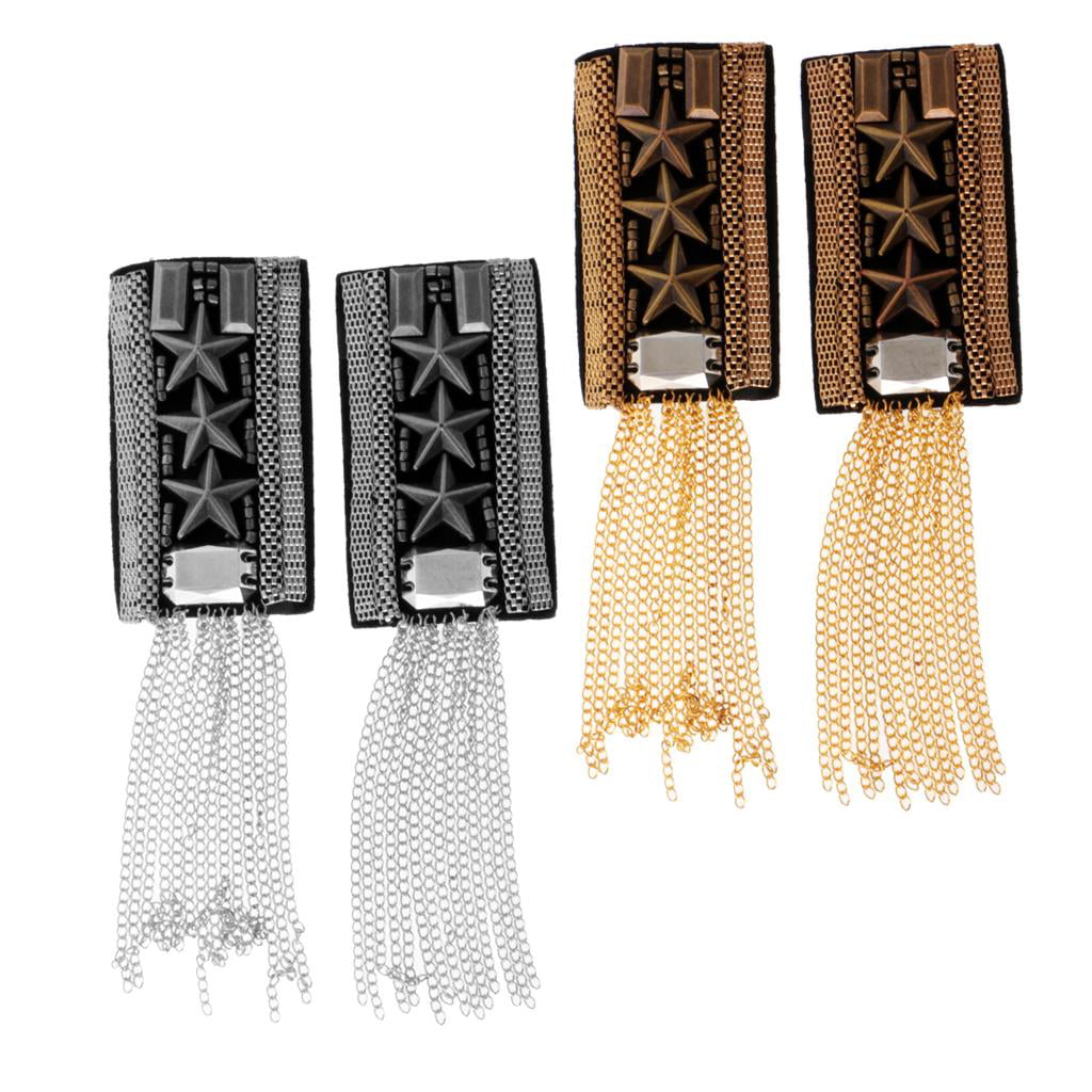 2 Pairs Fashion Chain Tassel Epaulette Shoulder Board Mark Brooch Costume 