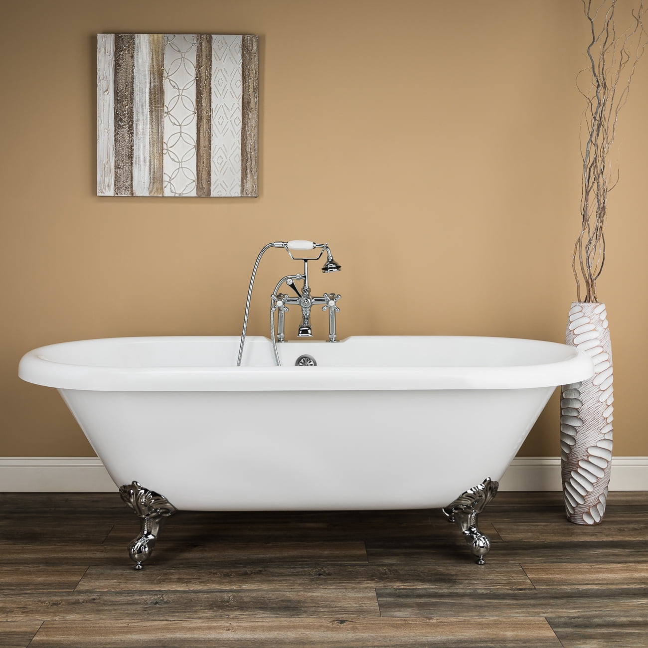 Vintage Tub & Bath Halifax 70 Inch Acrylic Double Ended Clawfoot Tub Rim Faucet Drillings