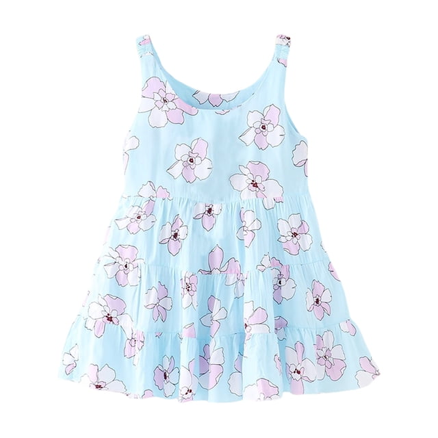 Robe Décontractée Sans Manches Imprimée pour Filles, Tissu 100 % Rayonne, Style Léger Printemps Été, Matière Extensible Douce, Entretien Facile, Convient aux Âges de 2 à 15 Ans