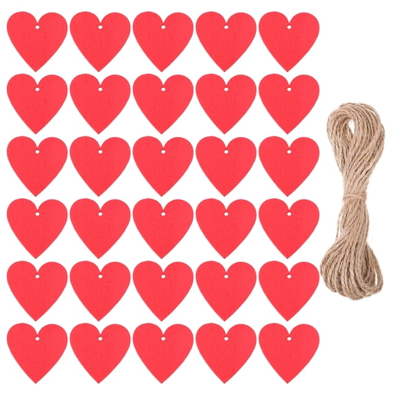 PAMINGONO Wooden Heart-shaped Adornment Red For Valentine's Day Home Decoration 50Pcs 1.6X1.6X0.1In