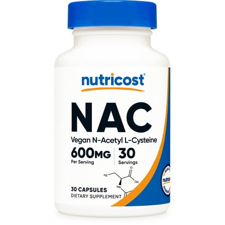 Nutricost N-Acetyl L-Cysteine (NAC) 600 mg, 30 Vegan Capsules - Non-GMO, Gluten Free, Vegetarian Caps
