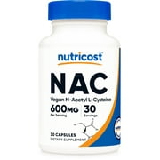Nutricost N-Acetyl L-Cysteine (NAC) 600 mg, 30 Vegan Capsules - Non-GMO, Gluten Free, Vegetarian Caps