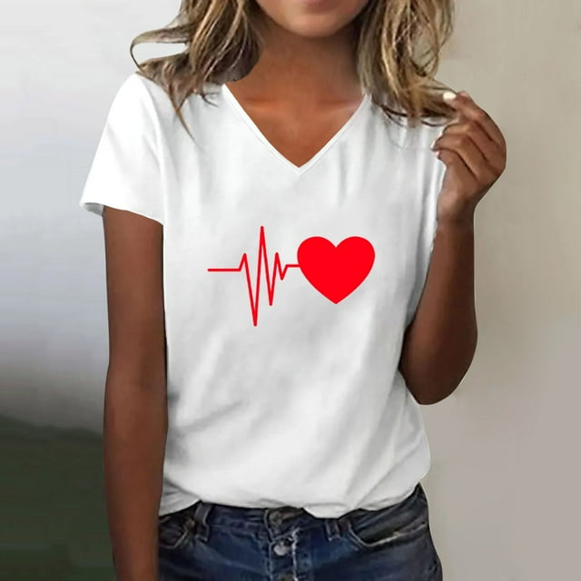 T-Shirt à Manches Courtes pour Femmes Seductiva Vente Liquidation 2025 Hauts d'Été pour Femmes Mignon Cœur Graphique Col Rond Manches Courtes Coupe Régulière T-Shirt Décontracté T-Shirts T-Shirt Hauts