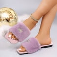 thumbnail image 6 of Women Fluffy Faux Fur Rhinestone Crown Square Open Toe Slide Slippers Purple 5.5, 6 of 9