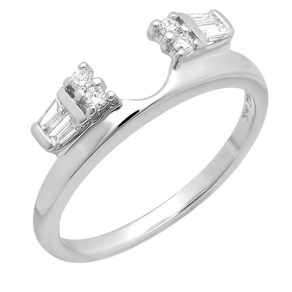 Dazzlingrock Collection 0.25 Carat (ctw) 14K Round & Baguette Diamond Ladies Wedding Band Enhancer Guard, White Gold, Size 5.5