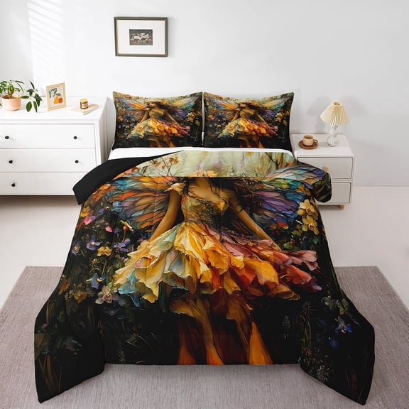 Erosebridal Fairy Comforter Sets Twin Size , Oil Painting Style Comforters & Duvets, Reversible