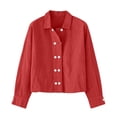 thumbnail image 5 of QIYAGBSA Shirts for Women Button Down Collared Long Sleeve Cropped Cotton Linen Blend Relaxed Fit Casual Everyday Wear (Red, L), 5 of 6