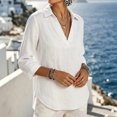 thumbnail image 6 of Bxsruta Womens Tops V Neck 3/4 Sleeve Collared Shirts Loose Fit Casual Vacation Blouses, 6 of 6