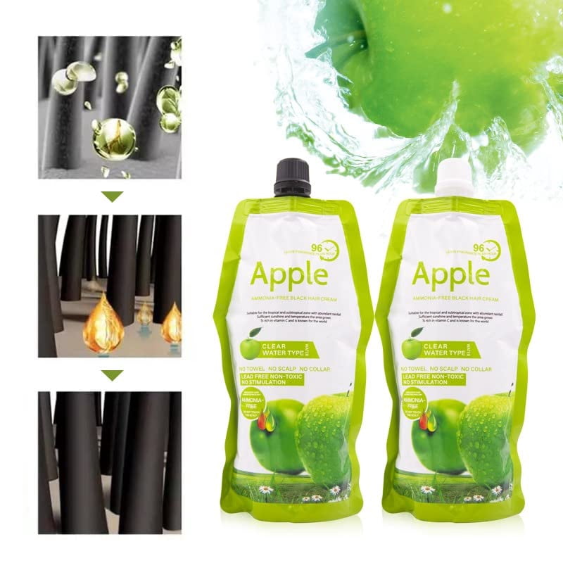 Maani Essence MOKERU Black Hair Dye Cream 500ml*2/Pack, Ammonia Free, Instant Hair Dye, 100% Gray Hair Coverage, Apple Hair Color, Black Hair Dye Shampoo for Men