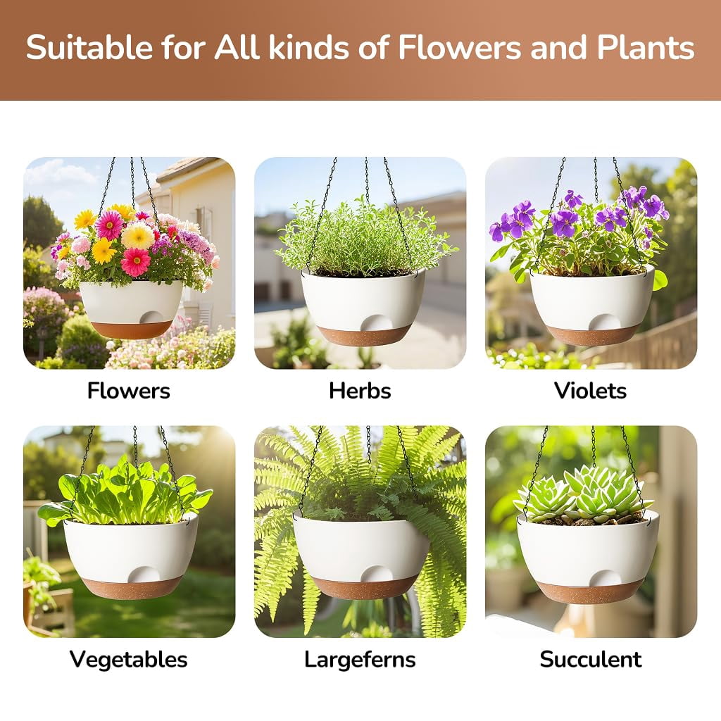 Hanging Planter, 12 Inch Self-Watering Hanging Planters for Indoor Outdoor Plants, Hanging Basket for Plants Flowers Outdoor (White)