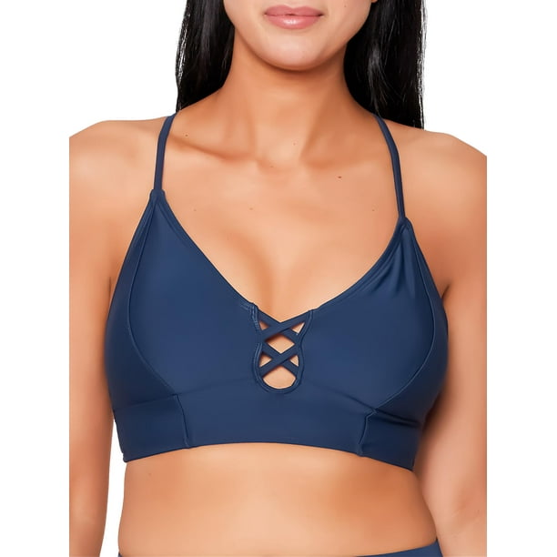 Js Jessica Simpson Womens Cropped Cami Swimsuit Top With Center Front Lacing Walmart Com