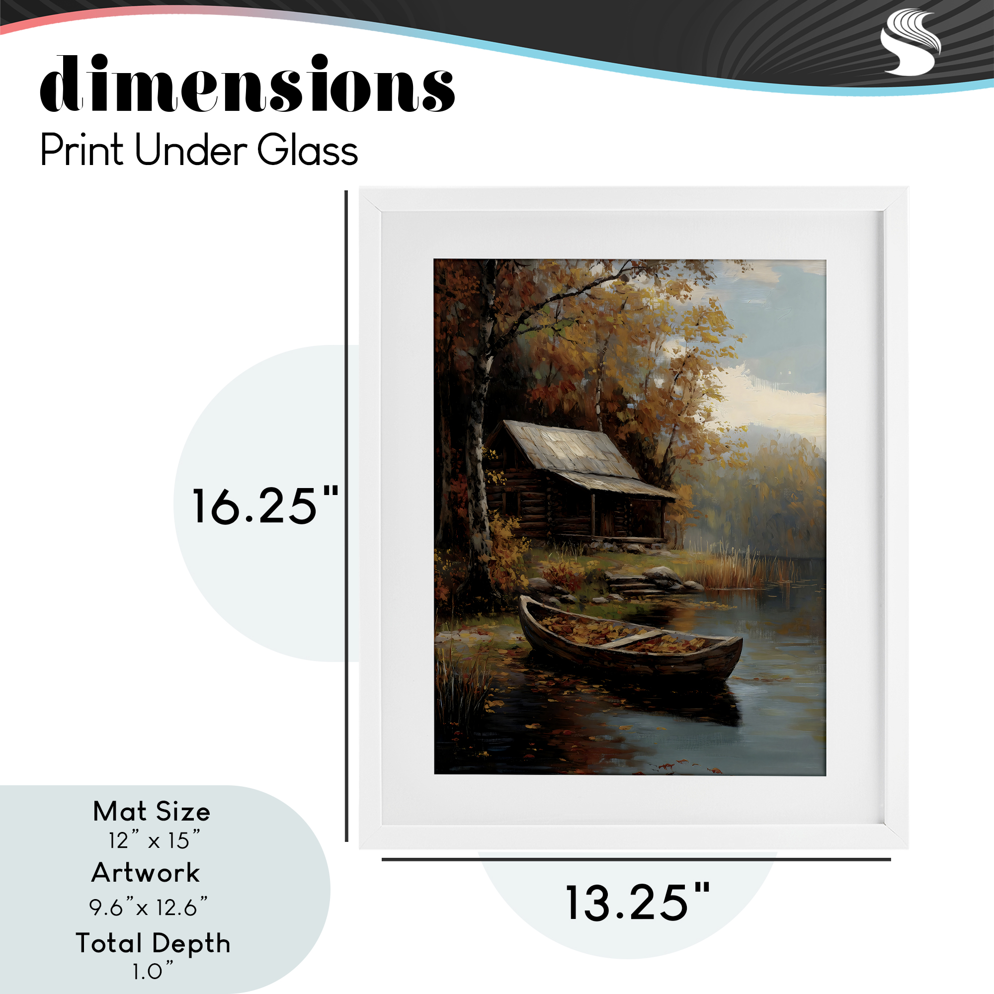 Autumn Cabin Canoe with Leaves White Framed Print Under Glass, design by Arlington Prints