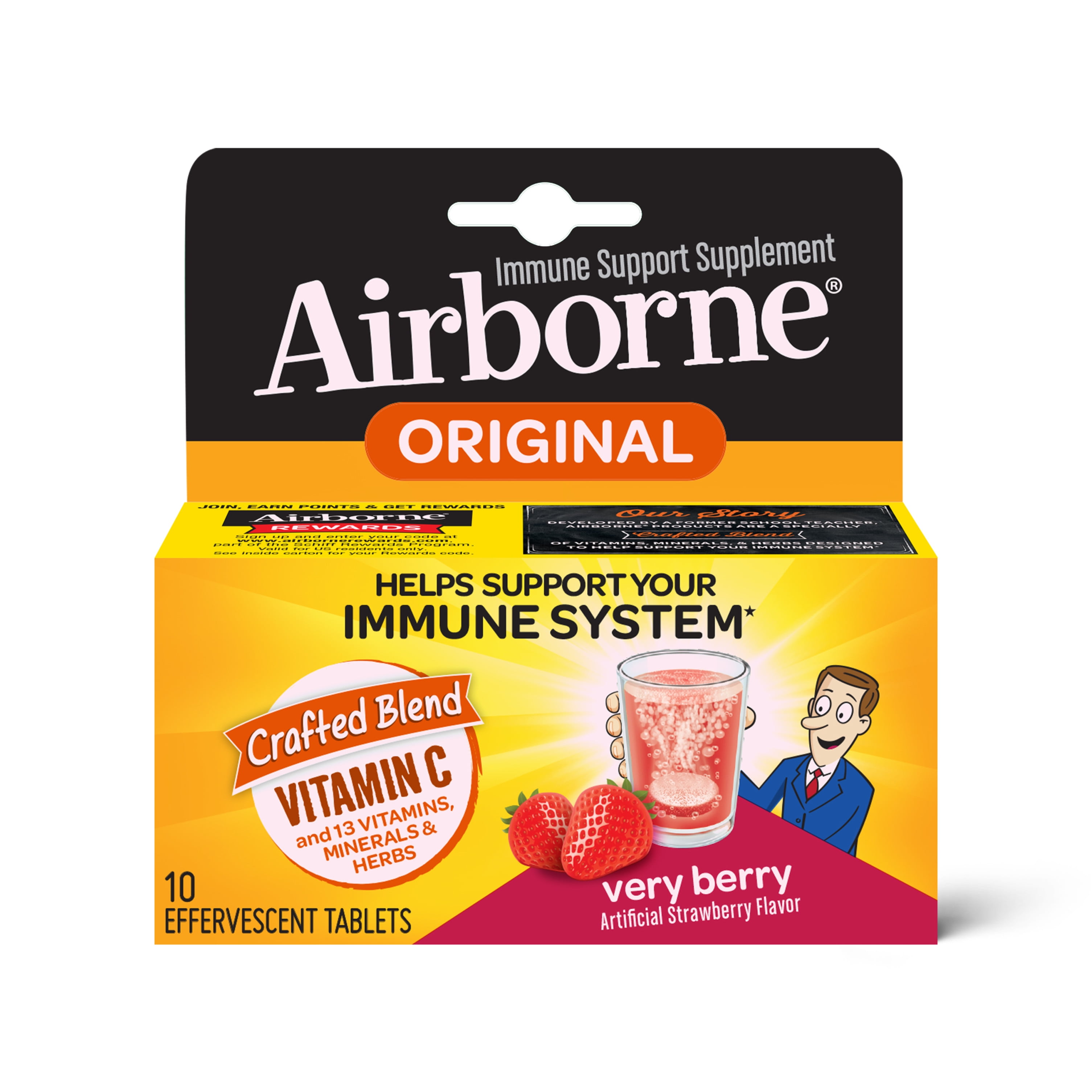 Airborne Very Berry Effervescent Tablets, 10 count - 1000mg of Vitamin C - Immune Support Supplement (Packaging May Vary)