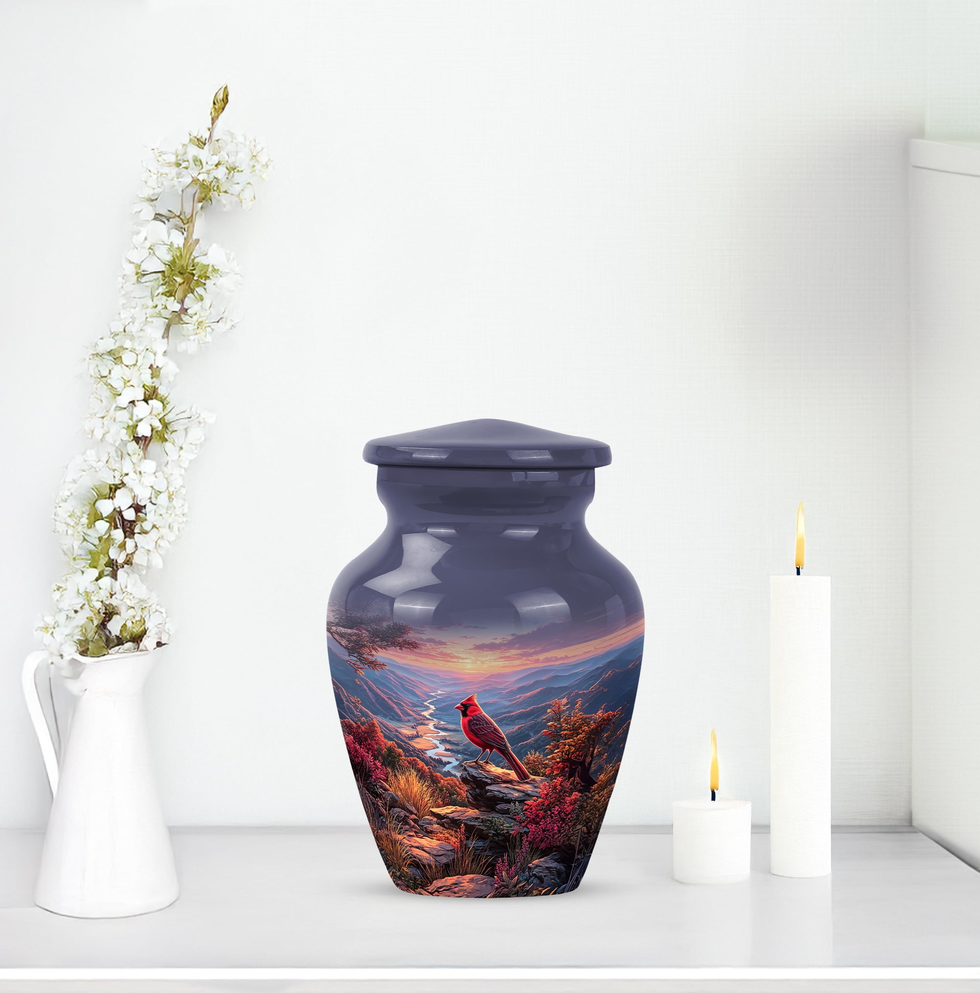 Cardinal Bird Small Urn For Human Ashes Adult Male - Cloud Keepsake Decorative Burial Urn For Women - Grey Funeral Tiny Urns For Memorial - Mini Sunset Cremation Urns For Adults 3 Inch