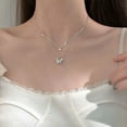 thumbnail image 3 of EOEMY 925 Silver Butterfly Necklace Double Chain Clavicle For Women Valentine Day Gift, 3 of 9