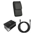 thumbnail image 1 of Holster and Wall Charger Bundle for Nokia C100: Vertical Nylon Belt Pouch Case (Black) and UL Certified 18W Dual USB Port (Type-C & USB-A) Power Adapter, 1 of 9