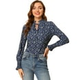 thumbnail image 1 of INSPIRE CHIC Women's Vintage Floral Ruffle Tie Neck Button Decor Elastic Cuff Chiffon Blouse, 1 of 6