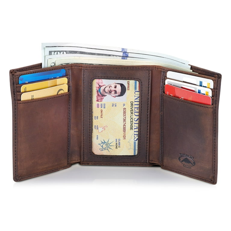 Brown Bifold Wallet for Men With ID Window and RFID Blocking - Stealth Mode  Leather