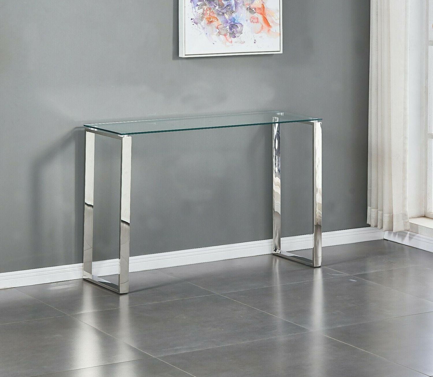 Heavenly Collection Glass Console Table in Silver