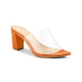 thumbnail image 1 of BLISSFUL STEP Women's Clear Point Toe High Block Heel Mules Slides Sandals Orange 9.5, 1 of 7