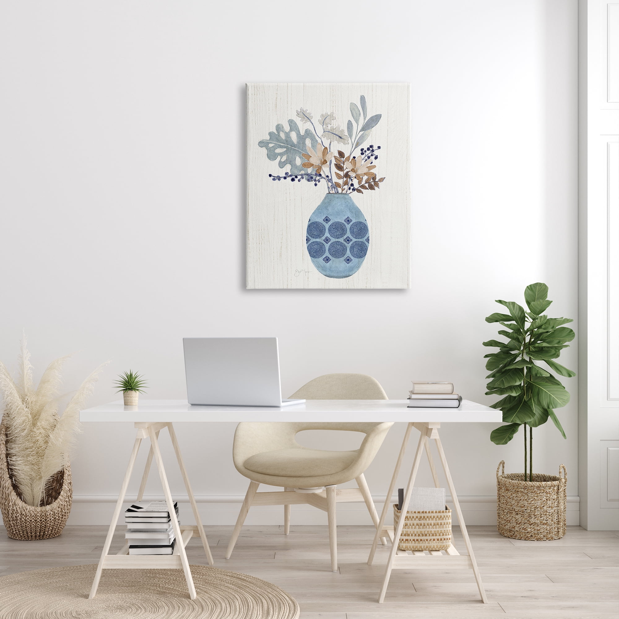 Stupell Industries Stylish Mosaic Pattern Vase Botanical Leaf Sprigs Graphic Art Gallery Wrapped Canvas Print Wall Art, Design by Tava Studios