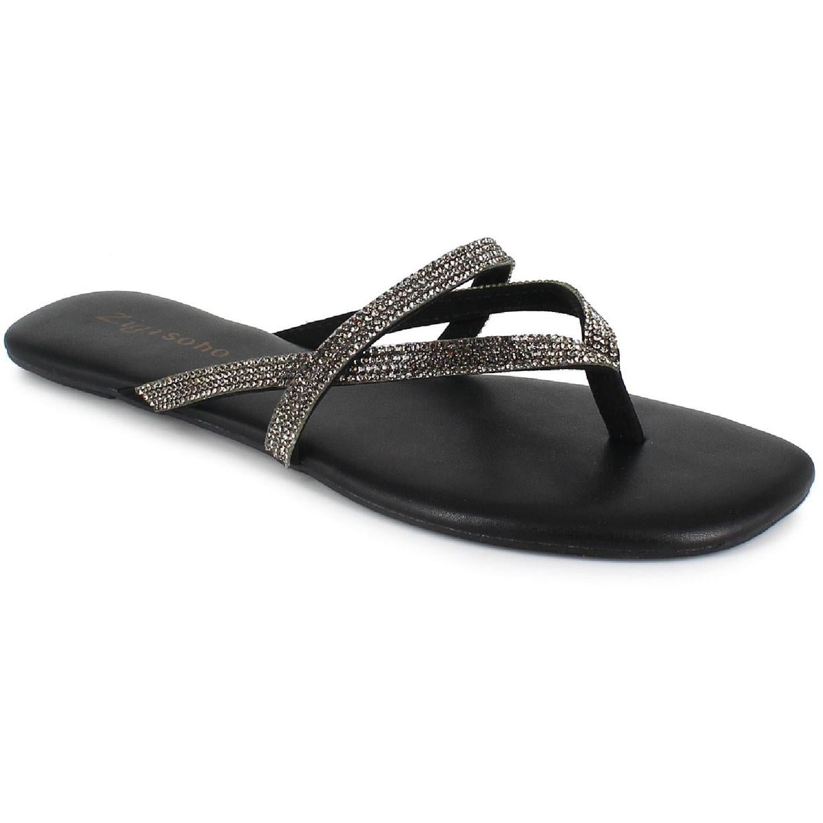 ZIGI SOHO Womens Black Comfort Strappy Rhinestone Padded Elda Square Toe  Slip On Thong Sandals 8.5 M - Walmart.com