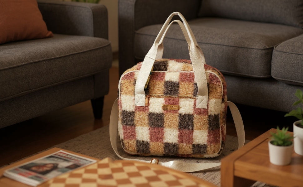 Jessica Simpson Overnight Weekender Duffle Travel Tote Bag with Adjustable Luggage Shoulder Strap for Travel, Commute, and Weekend Getaways in Plush Poptart Checkerboard