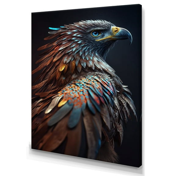 Designart Macro Colorful Feather Eagle IV Canvas Wall Art