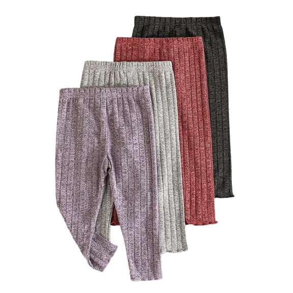 RUINIXCW 4 Packs Toddler Baby Girl Ribbed Leggings Infant Baby Girls Pants Spring Fall Solid Color Stretch Basic Bottoms