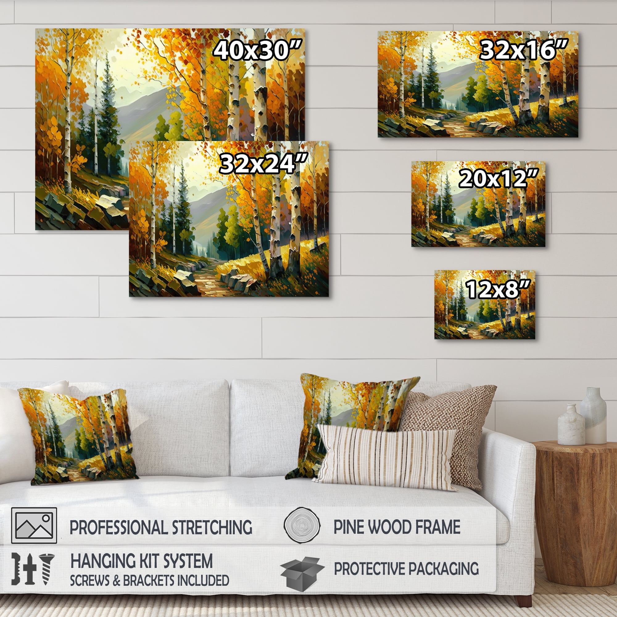 Designart Golden Birch Woods III Canvas Wall Art
