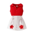 thumbnail image 2 of Amidoa Girls 2 Piece Outfits Summer Clothes Solid Color Cute T-Shirts Short Sleeve and Casual Shorts Kids Clothing Set Red Size 8, 2 of 9