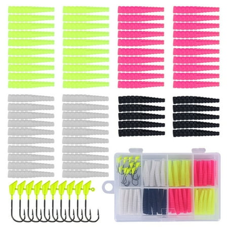 Misright Fishing Lures Set for Saltwater Includes Split Tail Grub Worms Jig Head Hook