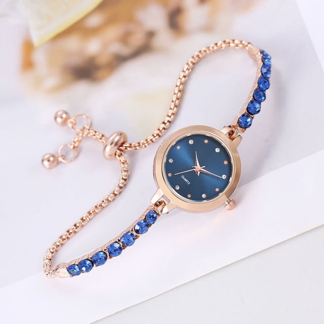 Reloj de pulsera ajustable con correa de diamantes de colores y diamantes redondos para mujer, reloj de cuarzo para mujer