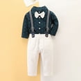 thumbnail image 2 of Ulanda Toddler Kids Baby Boys 1st Christmas Outfit Gentleman Striped Shirt with Bowtie +Long Suspender Pants Overalls Clothes (Dark Green, 3-4 Years), 2 of 5