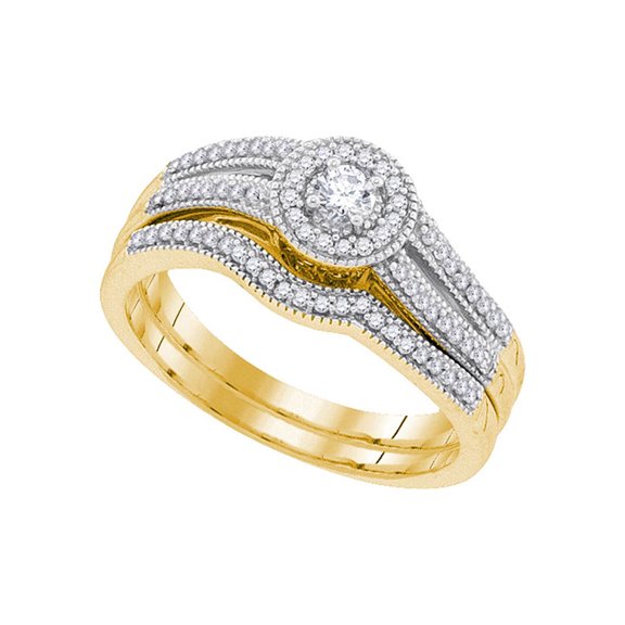 10kt Yellow Gold Womens Round Diamond Bridal Wedding Engagement Ring Band Set 1/3 Cttw