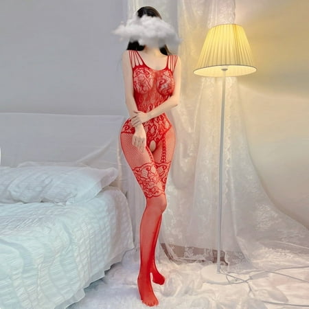 Generic Sexy Lingerie Women s Mesh Stockings Jumpsuit Sexy Jumpsuit Fishnet Clothes Lace Sling One-Piece Stockings Uniform Suit